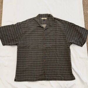 Tommy Bahama Men's Gray Checkered Silk Shirt—XL